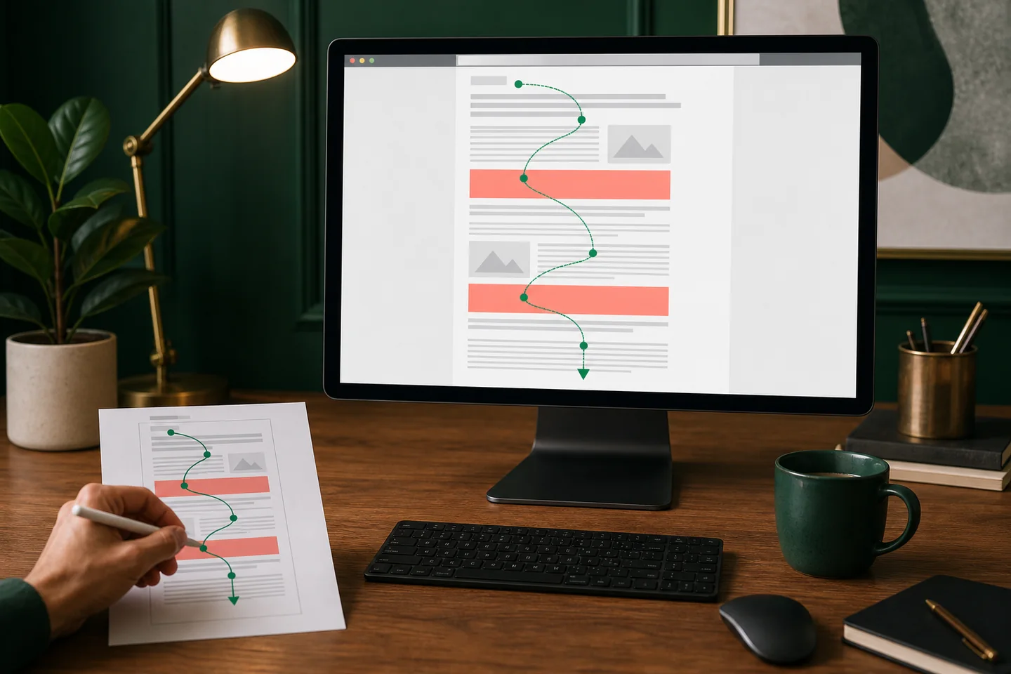 An article layout showing reader flow through thoughtful ad placements